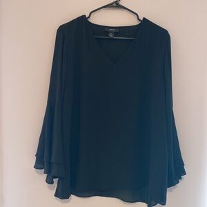 True Black Blouse with Tiered Sleeve Flowy